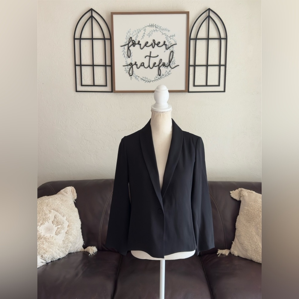 Eileen Fisher Silk Blend Black Shawl Collar Jacket One Button Closure Size XS